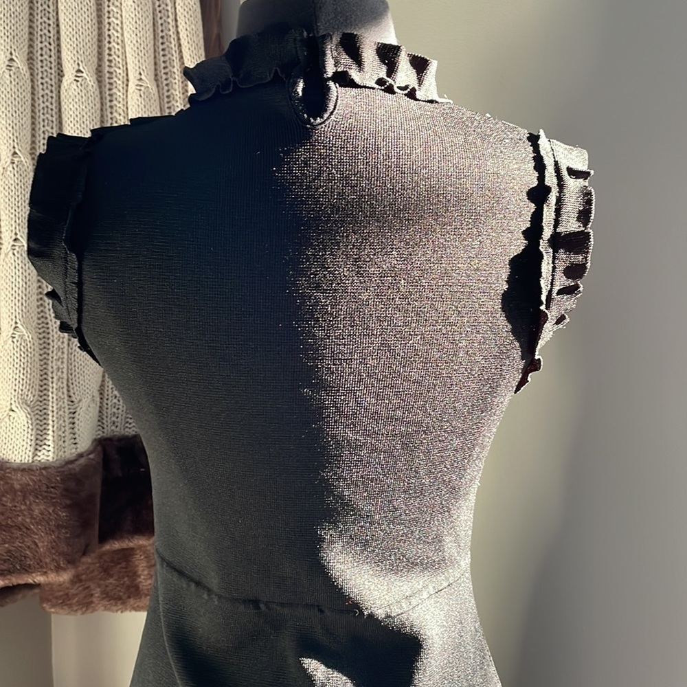 Zara black a-line knit dress with ruffle trim & decor on top front. Slight flare - Picture 7 of 14
